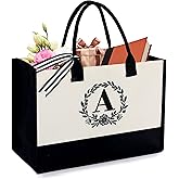 BeeGreen Embroidery Monogram Initial Tote Bag for Women Teacher Mom Friend Personalized Gift for Birthday Beach Wedding Work