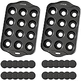 PLAZOTTA 2 Pack 12 Cavity Mini Cheesecake Pan, Mini Muffin Baking Pan, Mini Cupcake Pan with Removable Bottom, Round