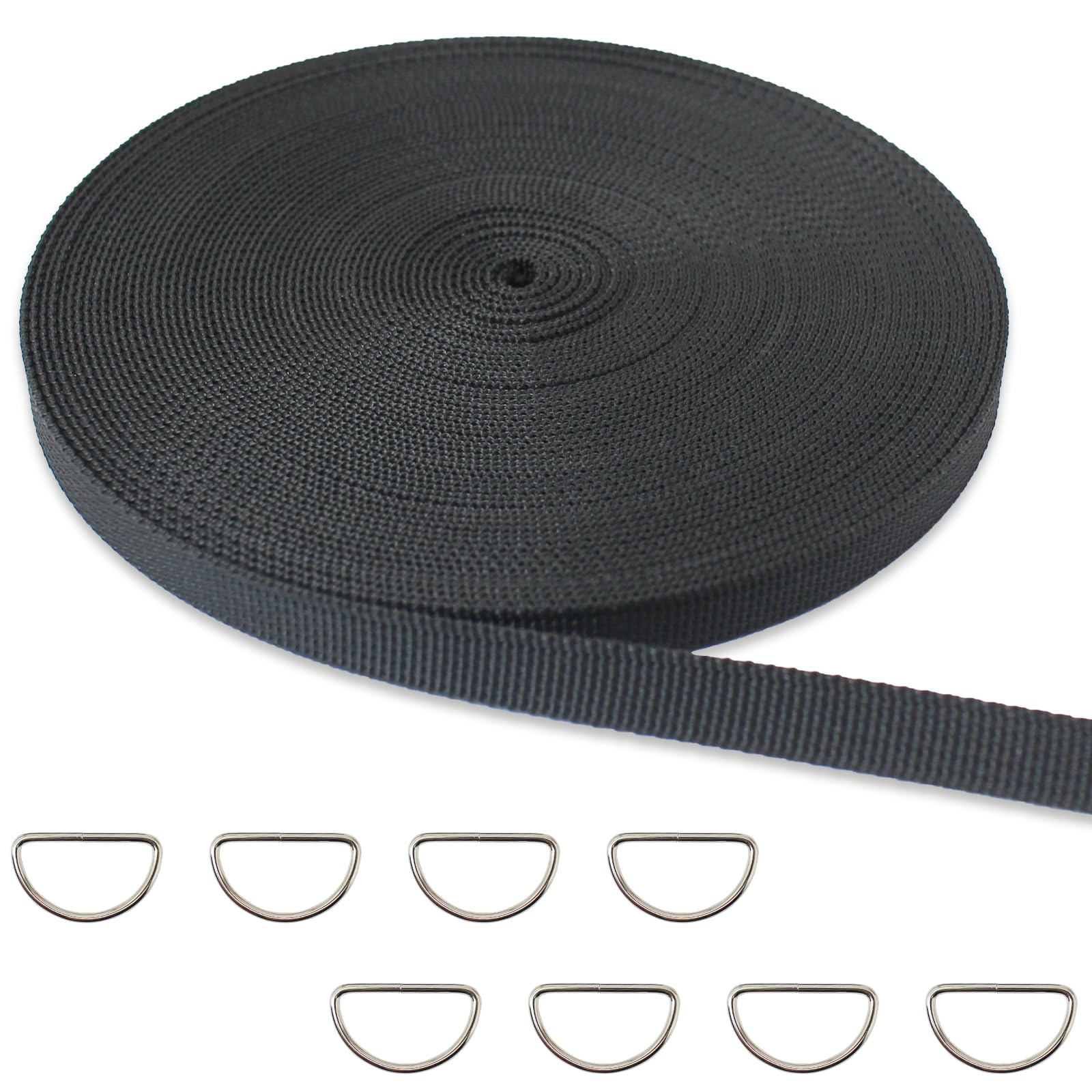 ZHFMILY 3/8 inch Black Nylon Webbing Strap with D