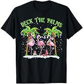 Deck The Palms Flamingo Tropical Christmas Lights Palm Tree T-Shirt