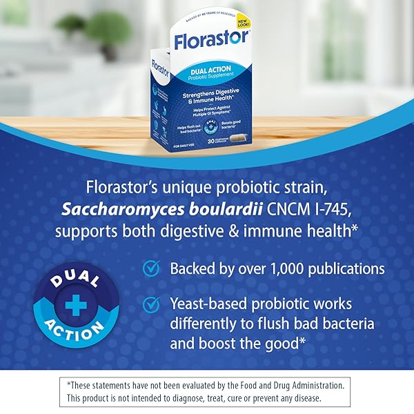 FLORASTOR PROBIOTICS FOR DIGESTIVE AND IMMUNE HEALTH, 30 CAPSULES, PROBIOTICS FOR WOMEN & MEN, HELPS FLUSH OUT BAD BACTERIA, BOOSTS THE GOOD WITH OUR UNIQUE STRAIN SACCHAROMYCES BOULARDII