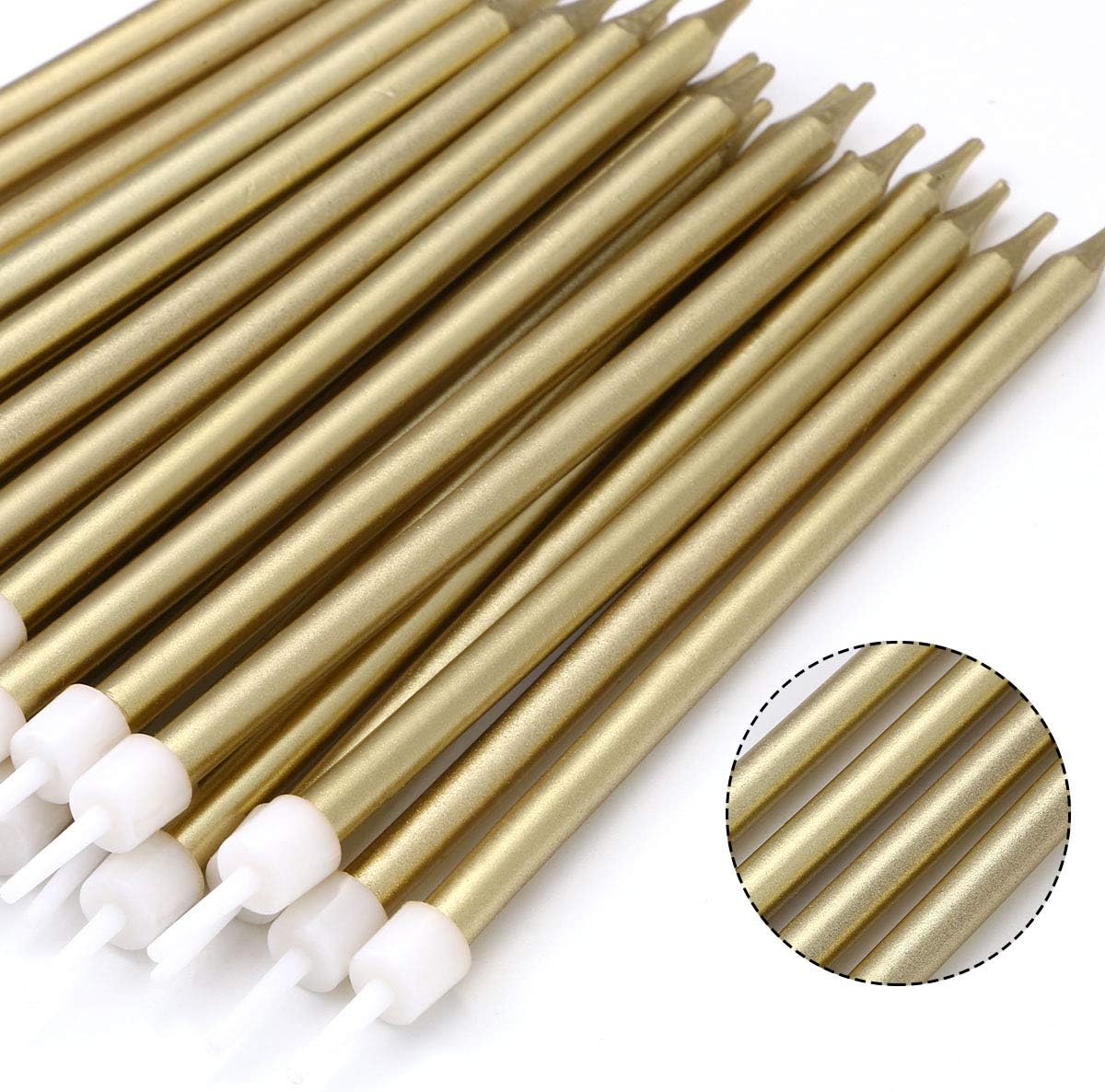 URAQT Metallic Birthday Candles, 24 Pcs Champagne Gold, 5.1 Inch Long Thin Candles with Holders for Cake Decoration - Image 3