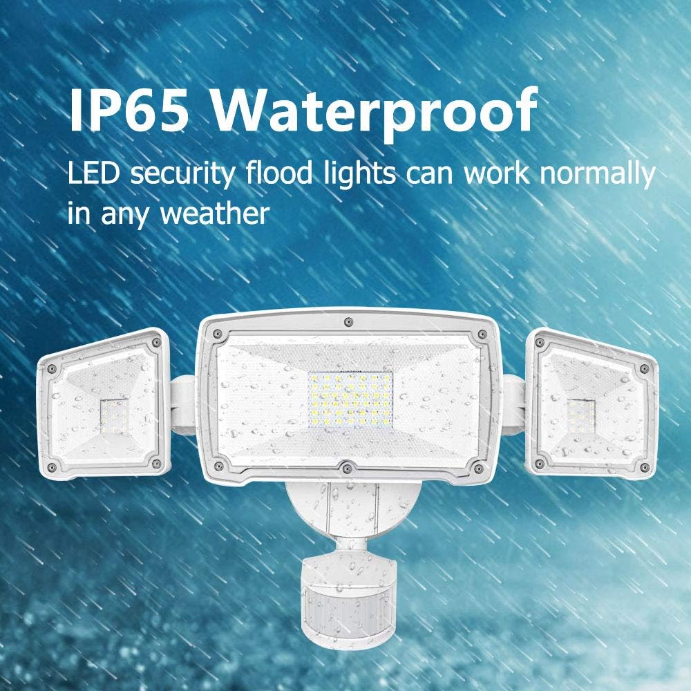 Harmonic LED Security Lights Outdoor 4000LM, 42W 6000K Super Bright Motion Sensor Light, 3 Adjustable Head, IP65 Waterproof Flood Light Outdoor for Entryways, Stairs, Yard and Garage - - 