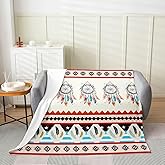jejeloiu Western Fuzzy Blanket Queen 90"x90" Tribal Geometric All Season Bed Blanket for Sofa Couch Dreamcatcher Flannel Fleece Throw Blanket American Indian Ethnic Geometri Plush Blanket