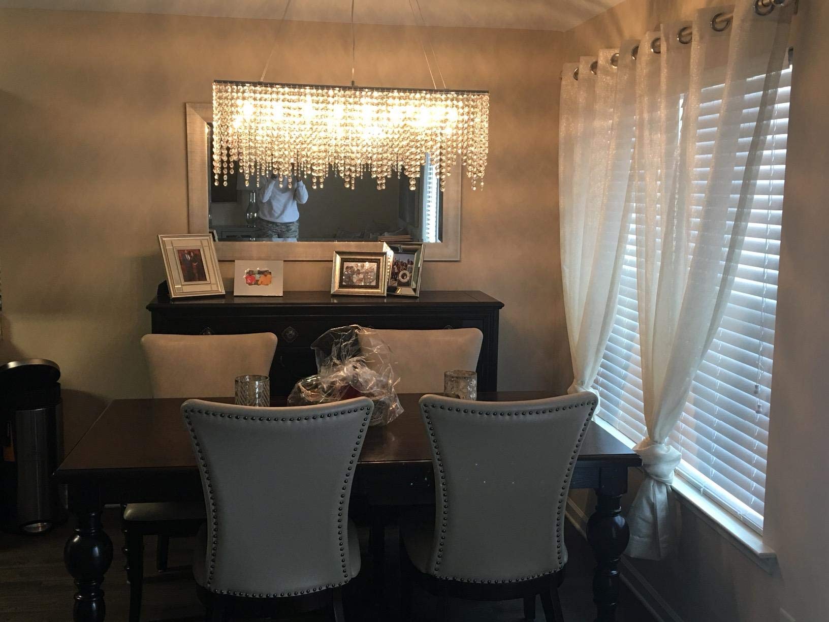 7PM Modern Linear Rectangular Island Dining Room Crystal Chandelier Lighting Fixture (Large L40")