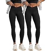 ODODOS 2 Pack Buttery Soft Cross Waist Leggings with Pockets for Women, ODCLOUD 25" / 28" Crossover Lounge Yoga Pants
