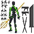 Deeplus T13 Action Figure Assembly Completed, Titan 13 Action Figure, Dummy with Golden Giant Fork Weapon Giant Sword 3D Printed Robo 13 Lucky 13 Multi-Jointed Movable Nova 13 Toy (Black-Green)