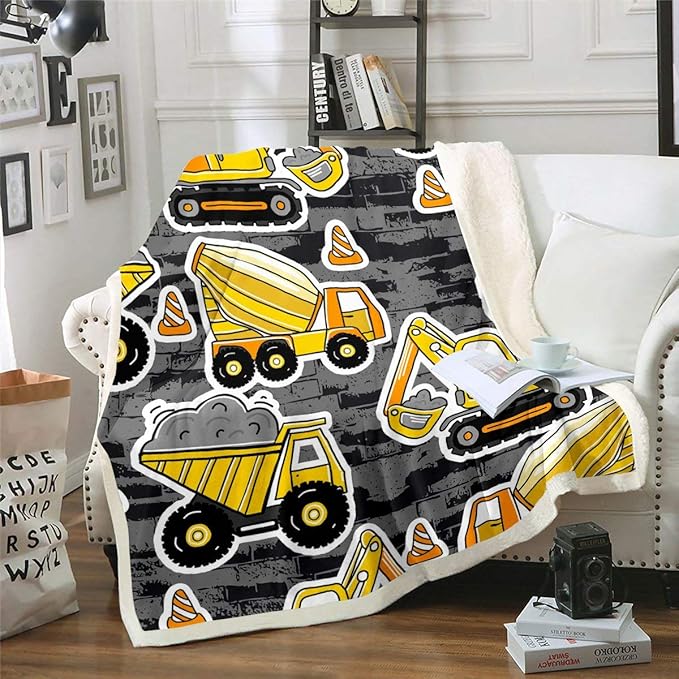Erosebridal Excavator Fleece Blanket, Tractor Throw Blanket for Kids