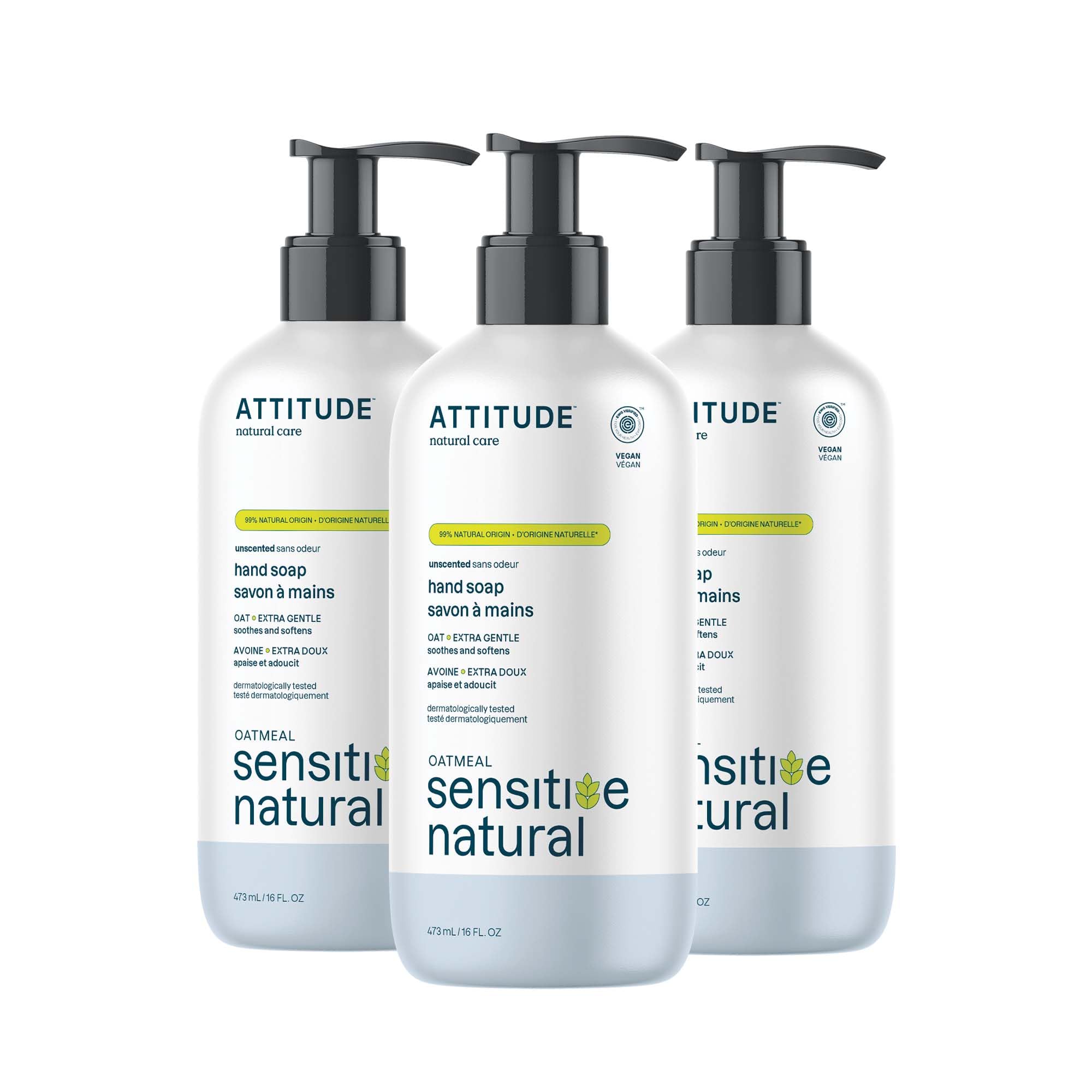 Photo 1 of ATTITUDE Hand Soap for Sensitive Skin Enriched with Oat, EWG Verified, Dermatologically Tested, Vegan, Extra Gentle, Unscented, 16 Fl Oz (Pack of 3)
