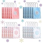 CZWXOXO 24 Pieces Snowflake Party Favors Bags Bulk with Handles Winter Frozen Reusable Paper Gift Bags Winter Treat Goodie Candy Bags for Snowflake Christmas Birthday Holiday Party Supplies