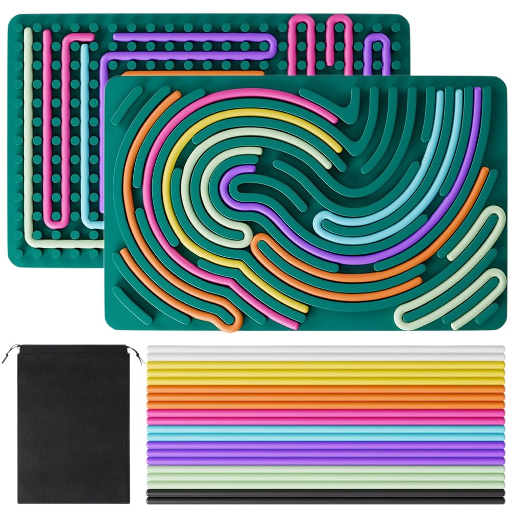 Sensory Activity Board, Sensory Activity Board Silicone Fidget, Sensory Toys Game Controller for Adults Travel Calming with 20 Strings, Hands-On Learning Green