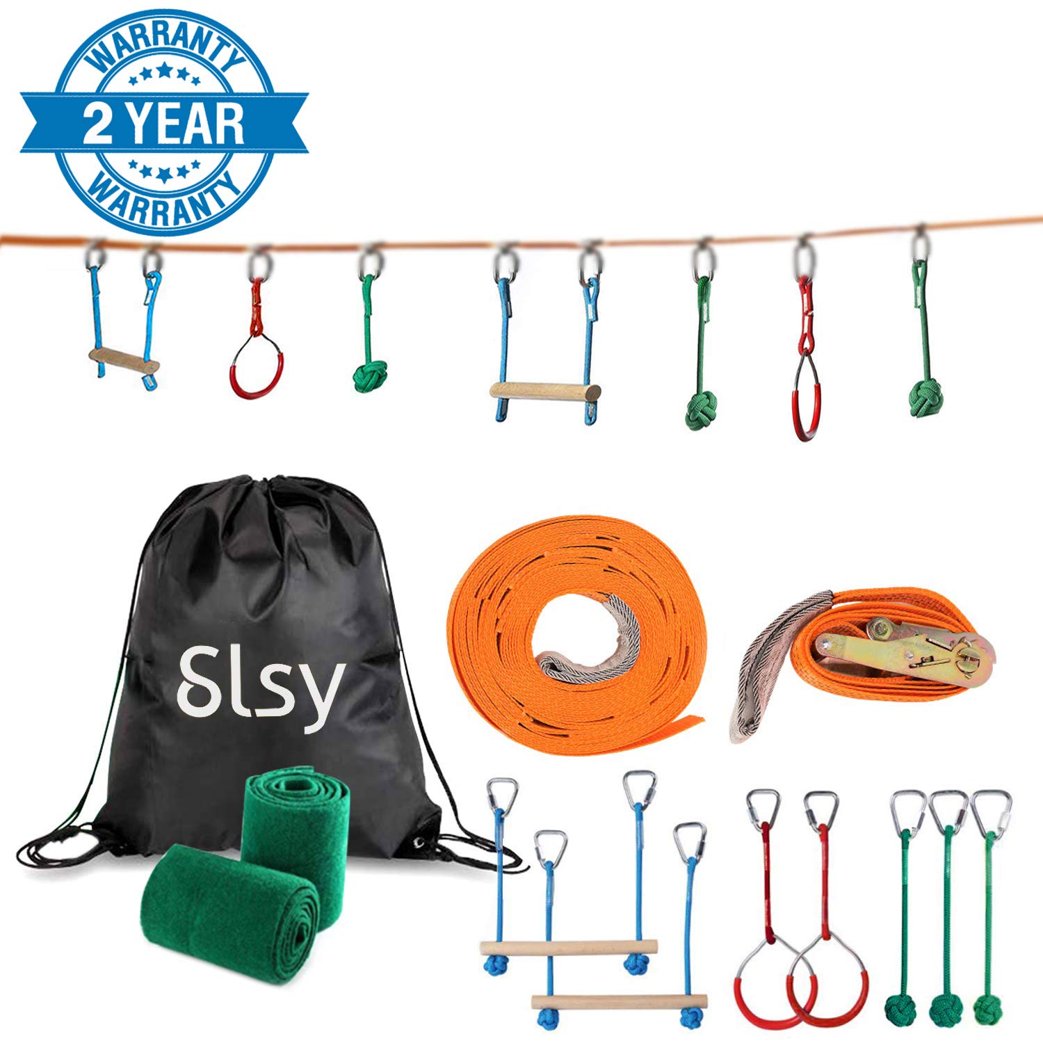 Slsy Ninja Line Monkey Bar Kit 40 Foot Kids Slackline Hanging