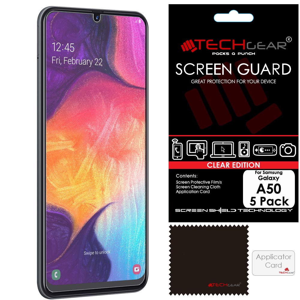 TECHGEAR [5 Pack] Screen Protectors Compatible with Samsung Galaxy A50, CLEAR LCD Screen Protectors Cover Guards