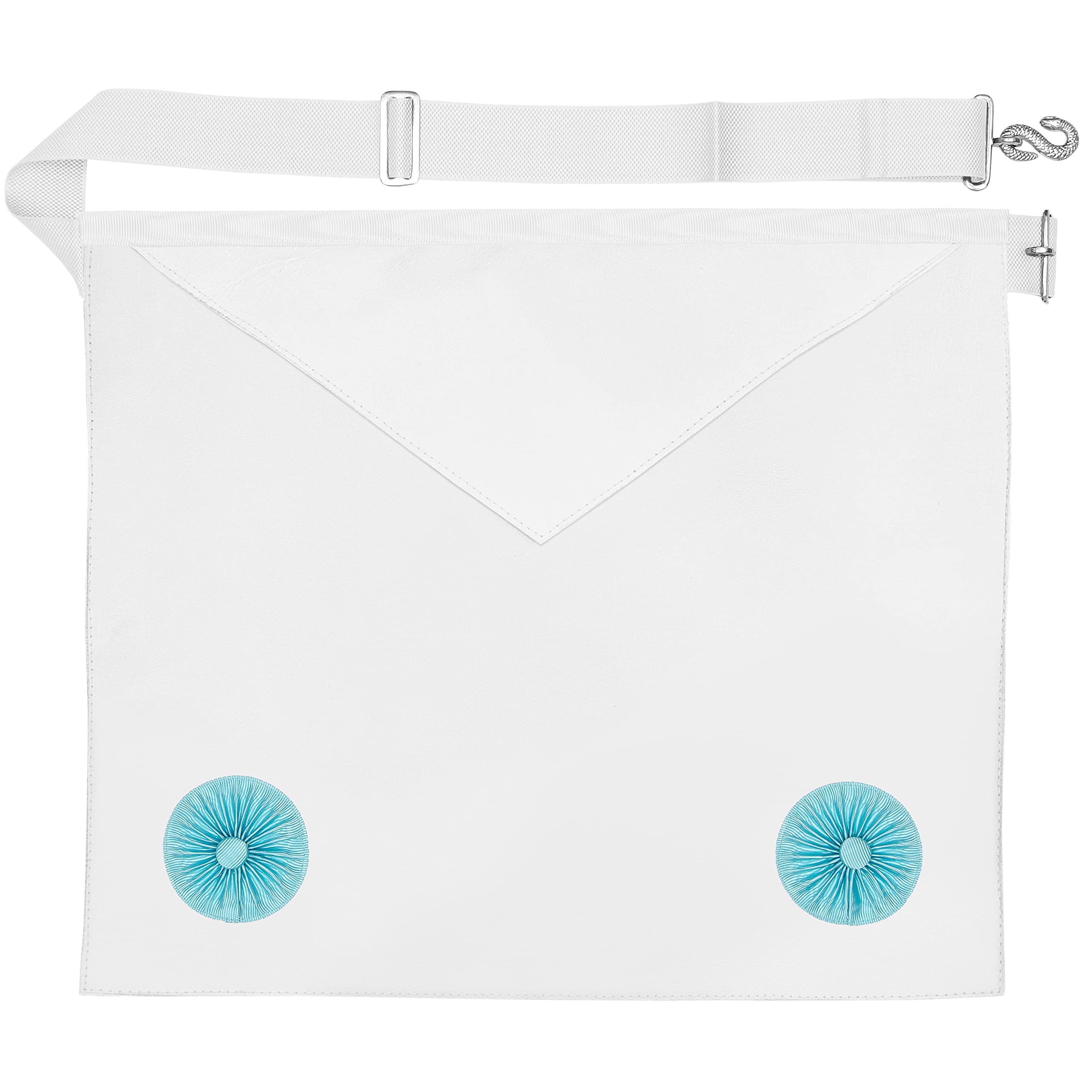 THE MASONIC COLLECTION Craft Fellow 2nd Degree Leather Apron - White Colour with Blue Rosettes - Imitation/Lambskin Leather - Adjustable Belt - Freemason Gifts for Men