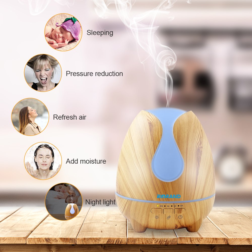 Newest Water droplets Style Aromatherapy Diffuser,7 Color LED Light,Best Yellow Wood Grain(500ml)