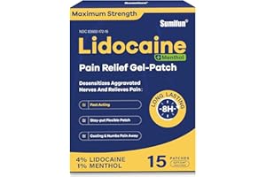 Sumifun 4% Lidocaine Patches Plus 1% Menthol - 15 Counts Maximum Strength OTC Pain Relief Patches for Back Ache Stiff Neck Joint Pain Muscle Soreness Topical Analgesic