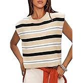 Saodimallsu Womens Striped Sleeveless Sweater Vest Cap Sleeve Crew Neck Loose Fit Knit Summer Crop Tank Tops