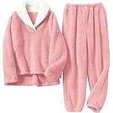 Muchpow Girls Fuzzy Pants Set Winter Flannel Pullover Cozy Fleece Fluffy Sweatshirt Top Pants Sweatsuit 2 Piece Outfit