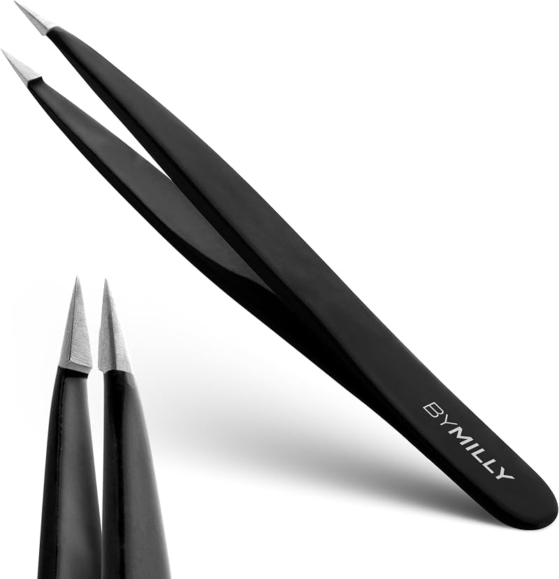 By MILLY Pointed Tweezers High Carbon Stainless Steel Precision Tip