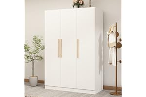 AIEGLE 3 Doors Wardrobe Armoire Closet, Large Freestanding Armoire Wardrobe Cabinet with Shelves & 2 Hanging Rod, Bedroom Wood Clothes Storage Cabinet Organizer, White Type B (47" L x 70" H)