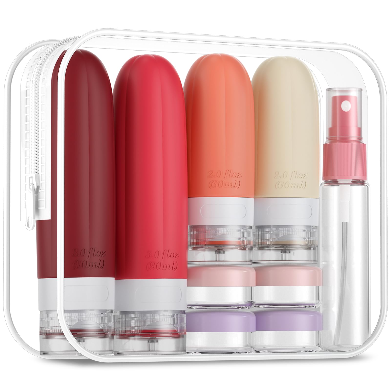 Gemice 16 Pack Travel Bottles Set, CAA Approved Leak Proof Silicone Squeezable Containers for Toiletries, Refillable Accessories 60ml 90ml for Conditioner, Shampoo, Lotion & Body Wash (BPA Free)