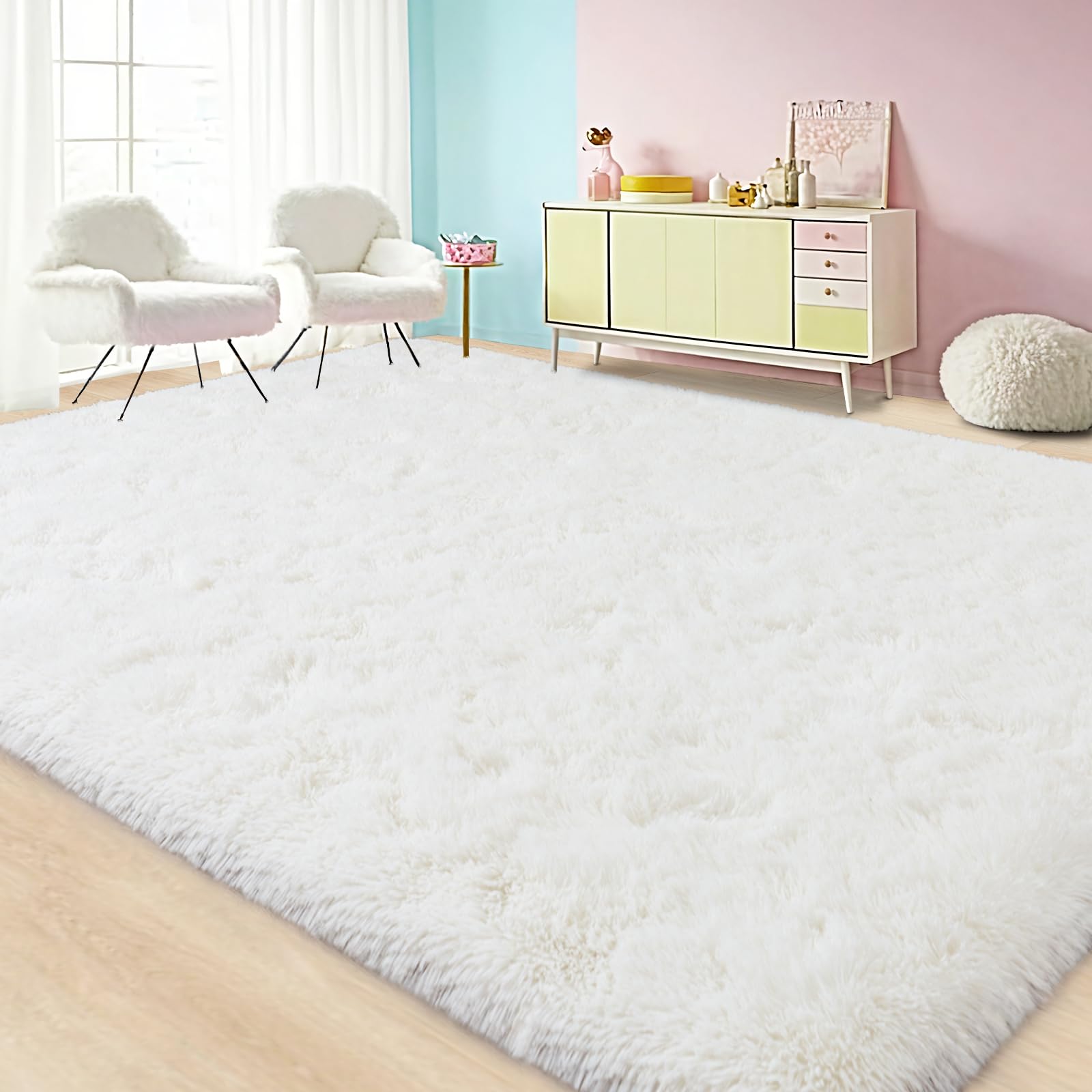 Lairep Large Area Rugs for Living Room Bedroom, 5x7 Feet Ivory Fluffy Shag Rugs, Ultra Soft Shaggy Plush Fuzzy Modern Indoor Throw Floor Carpet for Kids Girls Boys Dorm Nursery Home Decor Aesthetic