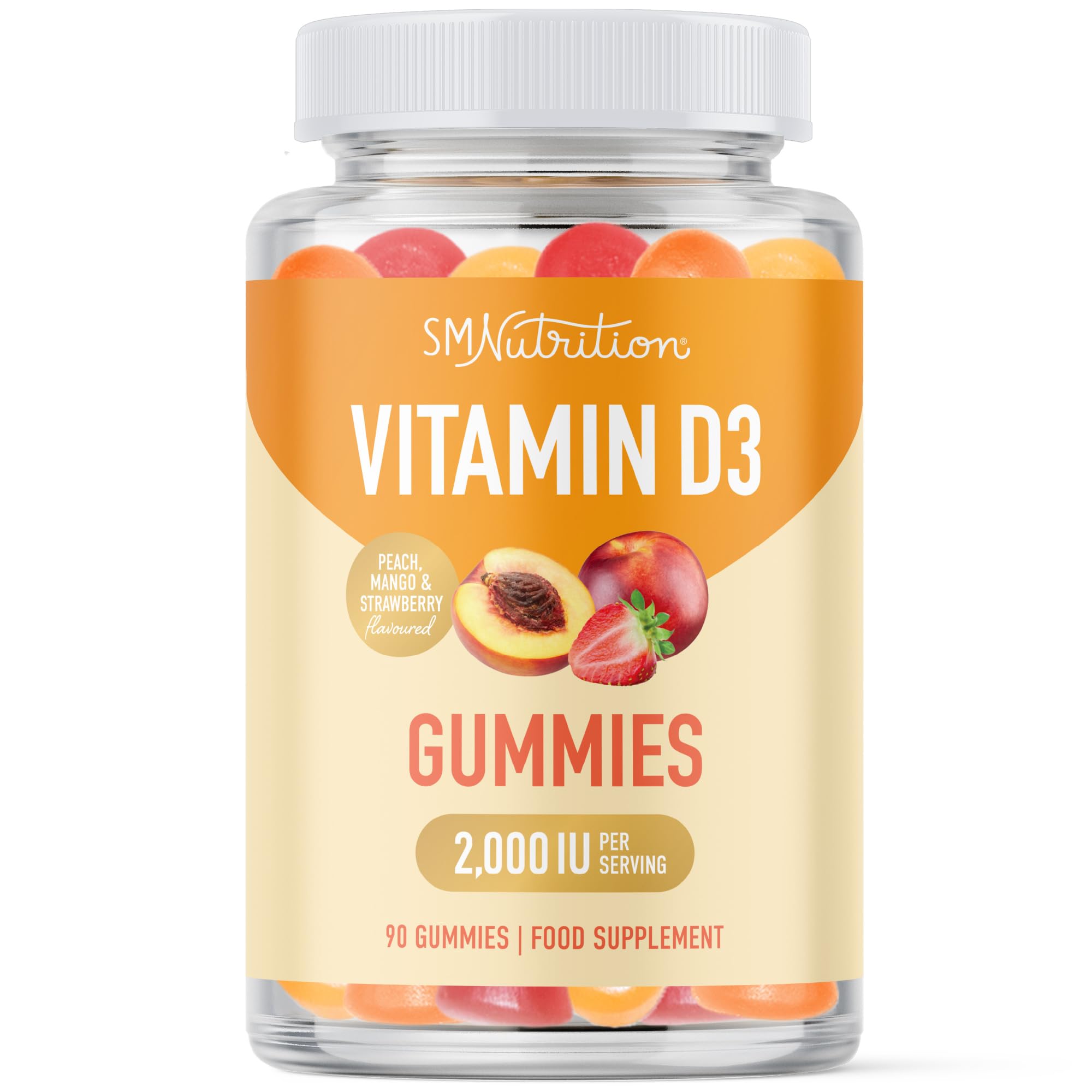 Vitamin D3 Gummies for Adults | 2000 IU (50mcg) Per Serving | Bone Health, Immunity, & Mood Support | Peach, Mixed Berry & Strawberry Flavoured | Vegetarian, Gluten-Free & Non-GMO | 90 Gummies