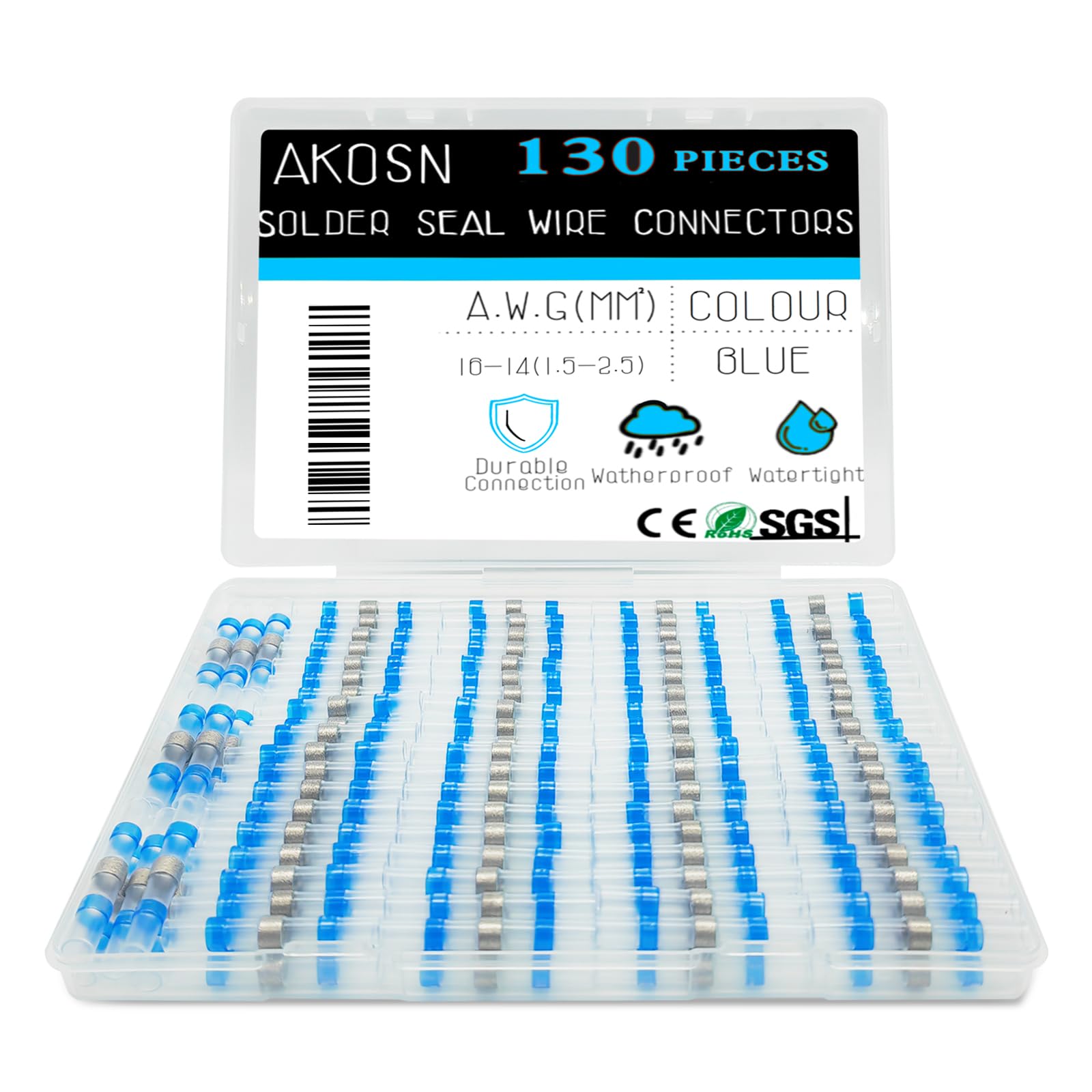 Photo 1 of 130 PCS Blue Heat Shrink Butt Connectors,16-14 AWG, Self Soldering Butt Connector, Waterproof Solder Seal Wire Connectors, Butt Splice Wire Terminals for Automotive Marine Boat