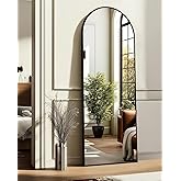 TRAHOME Arched Full Length Mirror, 56"x15" Standing Body Mirror for Wall, with Aluminum Alloy Frame for Bedroom, Living Room, Dressing Room(Black)