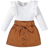 LYQTloml Toddler Girl Outfits Fall Winter Clothes Knitted Cotton Solid Color Ruffle Long Sleeves Tops+ Mini Skirts Set