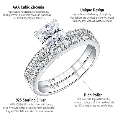 Buy Newshe Wedding Rings For Women Engagement Ring Band Set Sterling Silver Princess 1 3ct Cz Size 5 10 Online In Turkey B087tgkz48