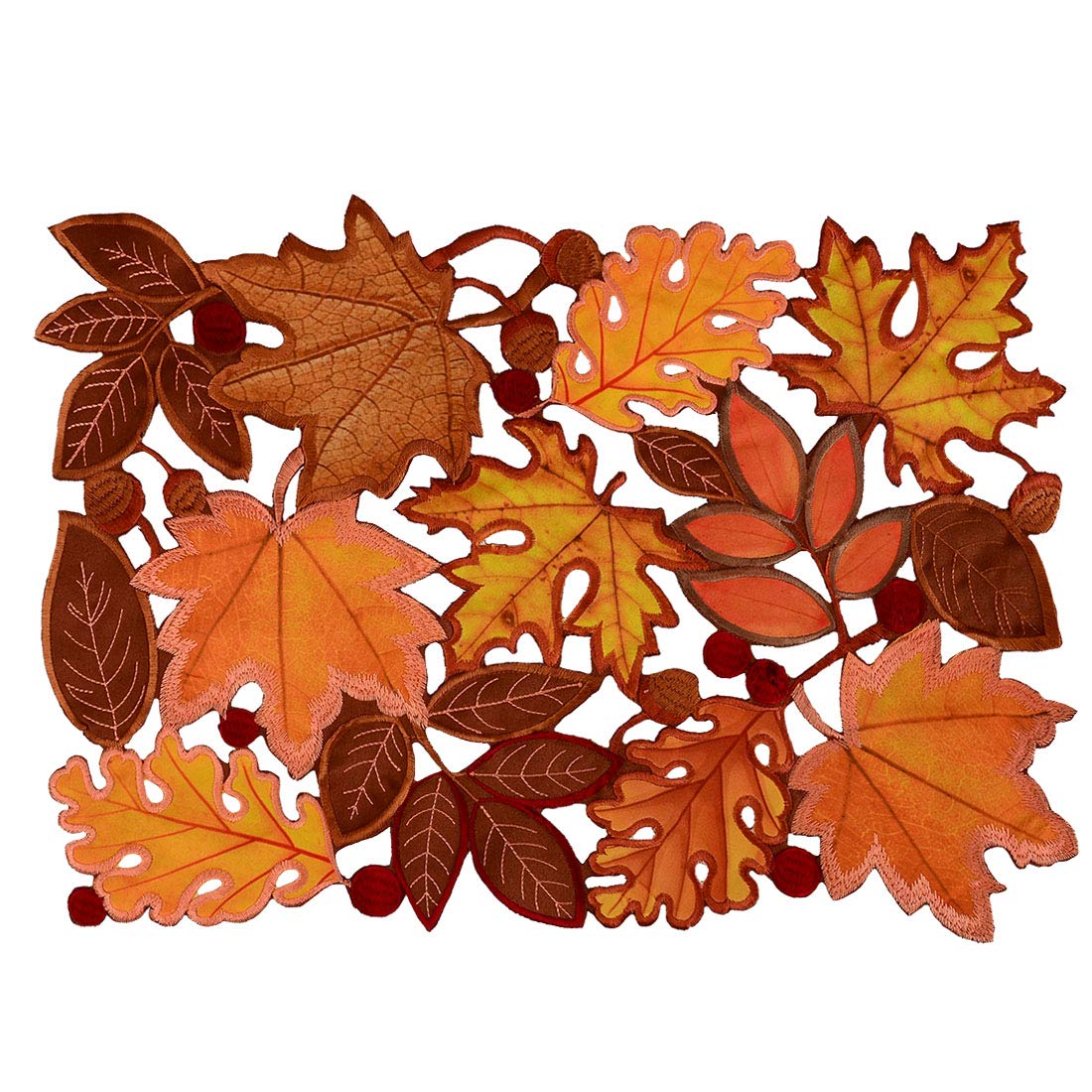 Simhomsen Set of 4 Embroidered Leaves Table Place-mats for Thanksgiving, Fall or Autumn Harvest Decorations 14 × 20 inches — image 1