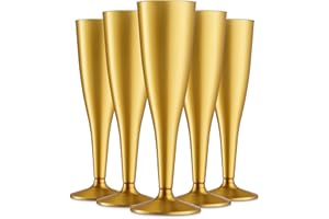 Munfix 30 Pack Gold Plastic Champagne Flutes - 5 Oz Disposable Toasting Glasses - Wedding Party Cocktail Mimosa Plastic Cups