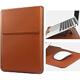 HoYiXi 14 Inch Laptop Sleeve Case Leather Bag with Stand Compatible with Mac Book Pro 14 2021/ASUS Vivobook 14/HP Pavilion X360/IdeaPad 14/Dell HP ASUS Acer Huawei Matebook 14'' PC, Brown
