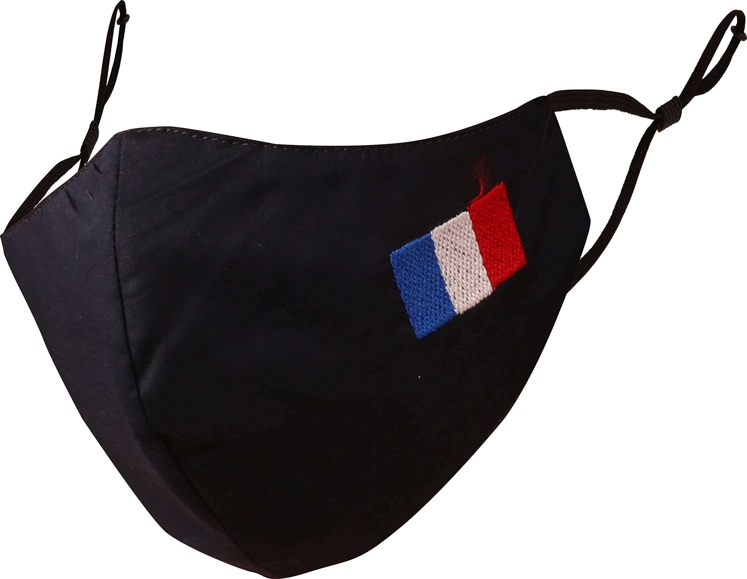 Touchstone Kids French Flag embroidered 3 layer cotton face masks reusable machine washable adjustable for children. (Pack of 1). Navy Blue — image 1