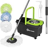 Simpli-Magic 360° Spin Mop and Bucket with Wringer – 3 High-Absorbent Microfiber Washable Heads, Soap Dispenser – Spinning Mo