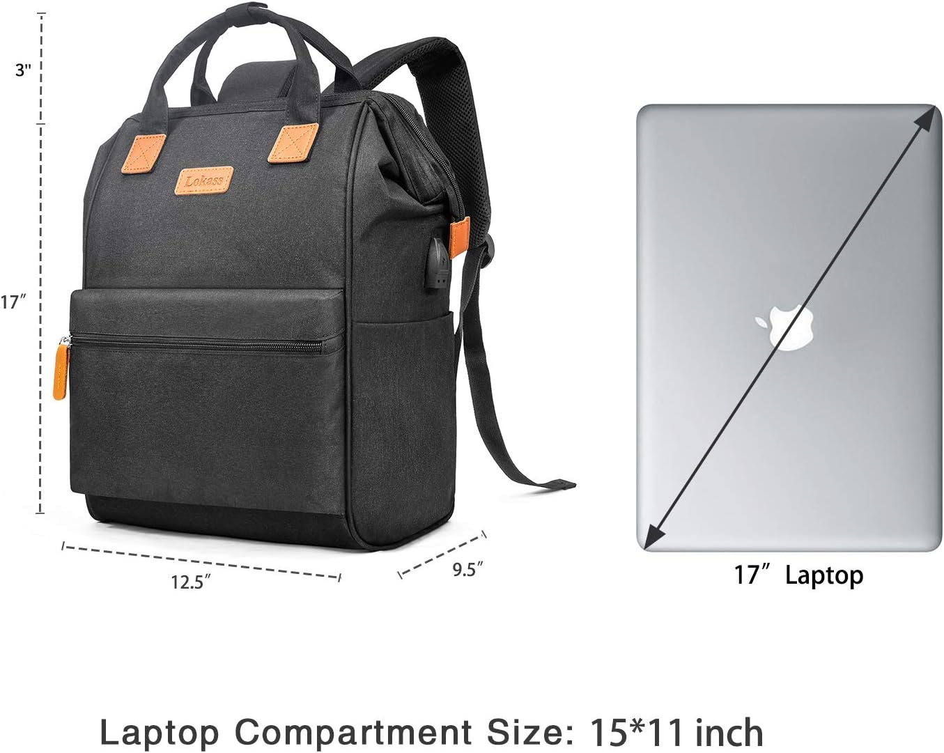 BRINCH Laptop Backpack 17.3 Inch Wide Open Computer Backpack Laptop Bag College Rucksack Water Resistant Business Travel Backpack Multipurpose Casual Daypack with USB Charging Port for Women Men,Black: Computers & Accessories