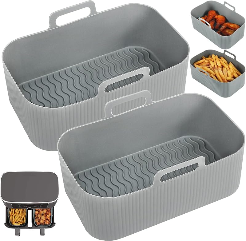 YQL Silicone Air Fryer Liner for Ninja/Tower/Instant Vortex 2PCS Grey
