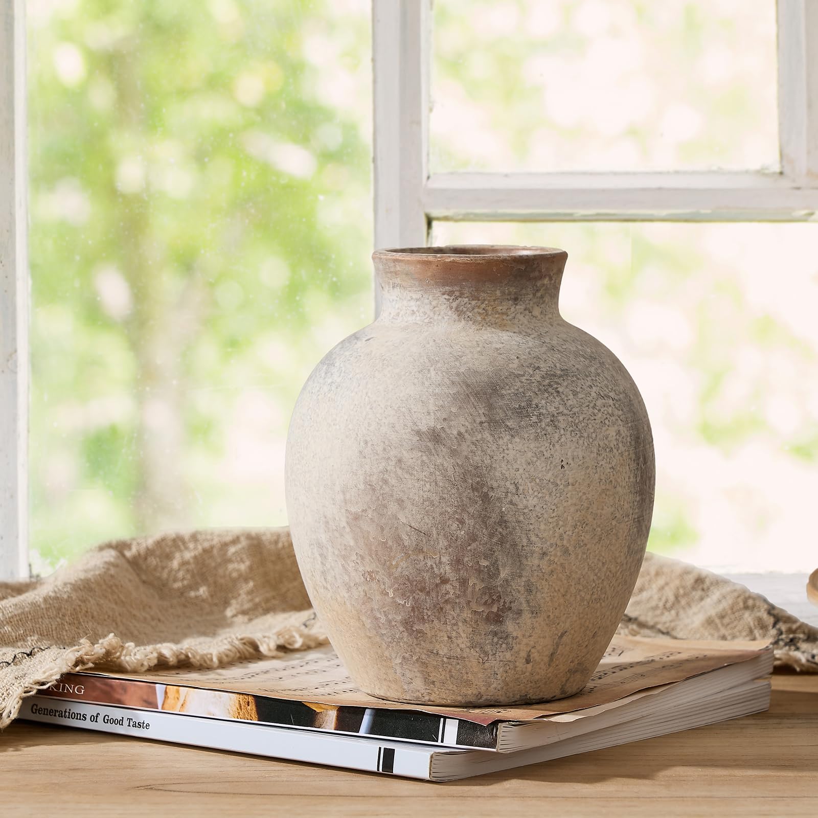 SIDUCAL Ceramic Decorative Flower Vase | 6 Inch Pottery Rustic Farmhouse Vase | Boho Vase for Home Decor | Whitewashed Terracotta Vase for Table, Living Room, Bathroom, Shelf, Mantel Decoration - Image 2