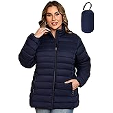 MIDNIGHTSUN Plus Size Women's Puffer Jacket Packable Lightweight Stand Collar Winter Puffer Coat