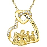 Dorunmo Mother Father and 1/2/3 Daughters/Son Necklace 925 Sterling Silver 14k Gold Plated Mother's Day Jewelry Gift for Women