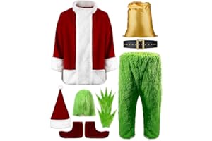 XinChangShangMao Christmas Green Santa Costumes Adult Furry Halloween Cosplay Costume Deluxe Santa Outfit Sets for Men