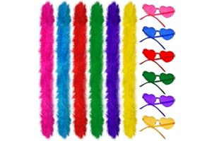 Gvhntk 12 Pcs Colored Feather Boas with Heart Shaped Sunglasses Set Rimless Glasses 6.6FT Fluffy Boas Women Party Halloween
