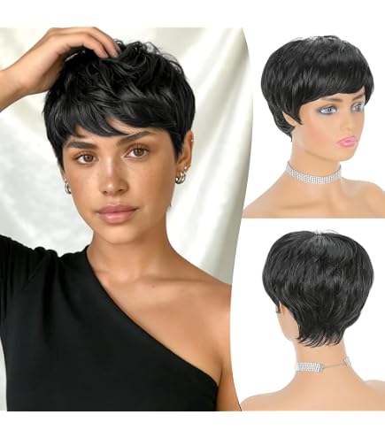 Perruque Synthétique Brune Dorée Pixie Courte Avec Frange - Taille Moyenne, Inclut 1 Bonnet