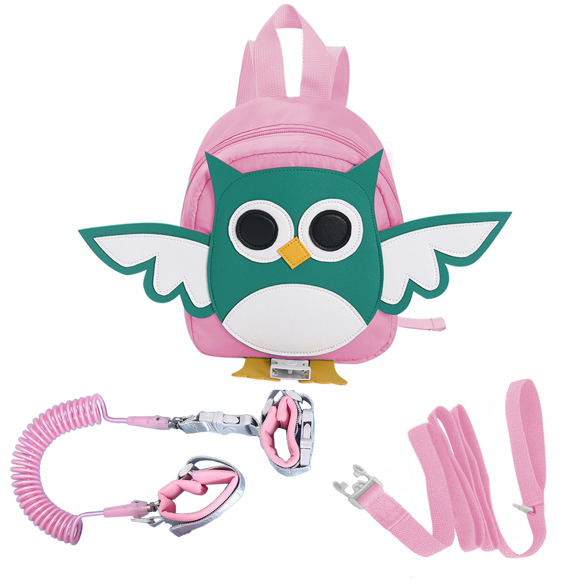 Toddler Safety Harness Backpack with Rein Baby Walking Leash Anti-Lost Safety Wrist Cuff with Lock 1.5m Children Walking Backpack-Owl-Pink