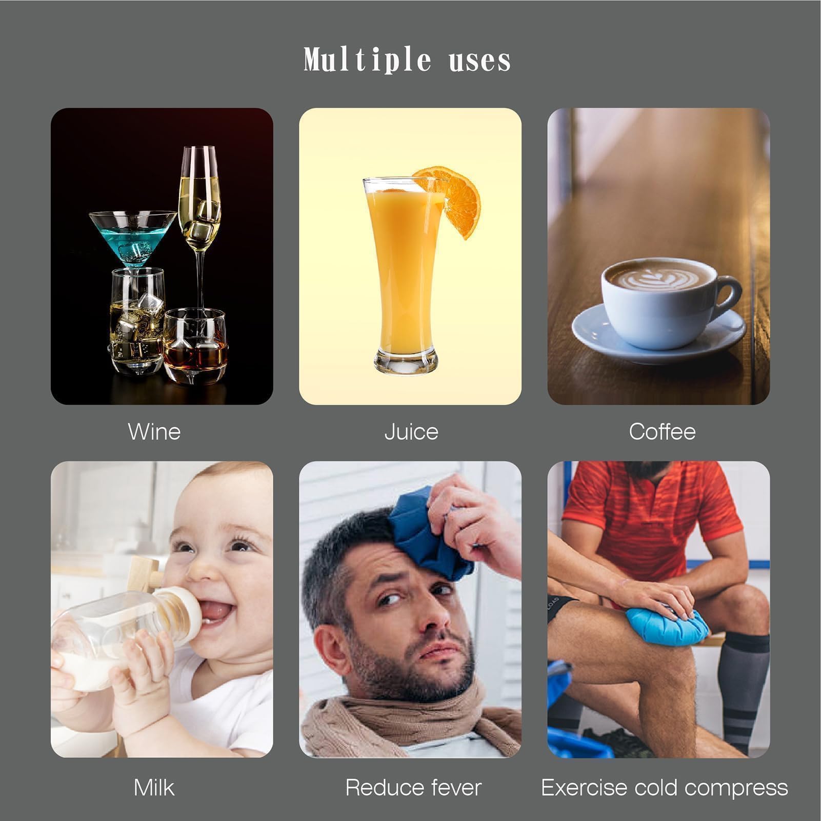 16 Pack Reusable Stainless Steel Ice Cubes for Drinks - Metal Whiskey Stones, High Cooling Technology, for Whiskey, Vodka, Liqueurs, Wine, Beverage Juice or Soda, Pack of 16