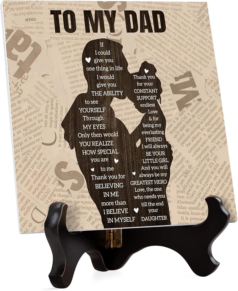 Vetbuosa Gifts For Dad Engraved Plaque with Stand 14x15 cm Father's Day Gift