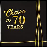 Cheers to 70 Years Napkins – 70th Birthday Decorations for Men & Women, 52 Pack, 3-Ply Gold Foil – 70th Anniversary & Birthday Party Supplies, Happy 70th Birthday Napkins