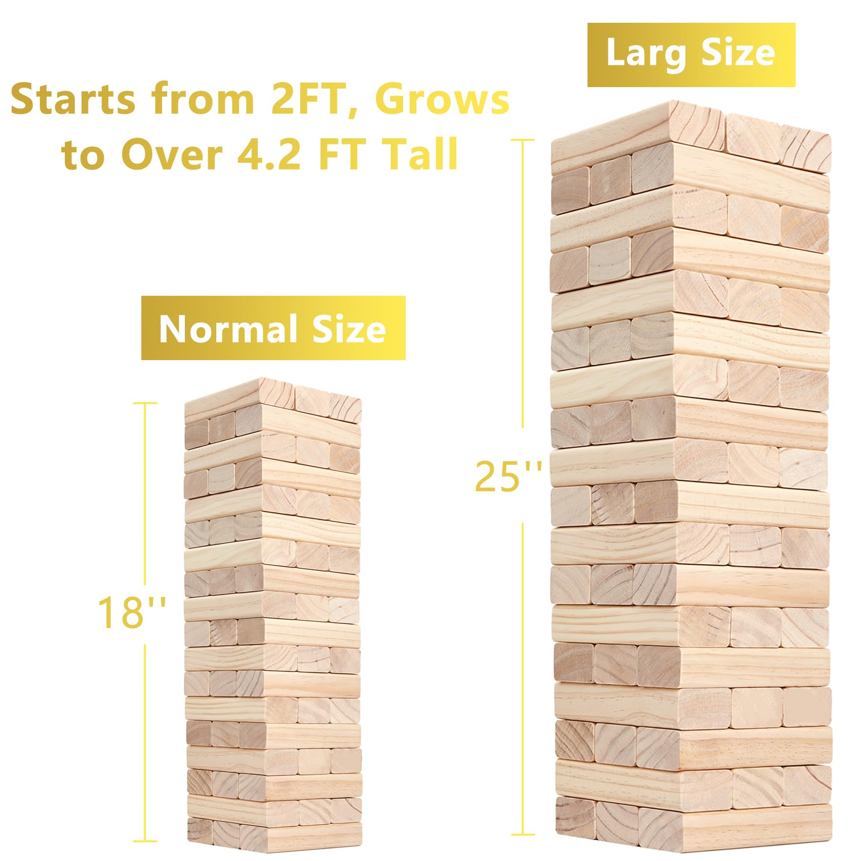 Giant Timber Blocks Games, 56 Blocks Large Tower Outdoor Games - Includes Carry Bag and Scoreboard, Wood Stacking Yard Games Grows from 2FT to Over 4.2FT for Kids Adults Family