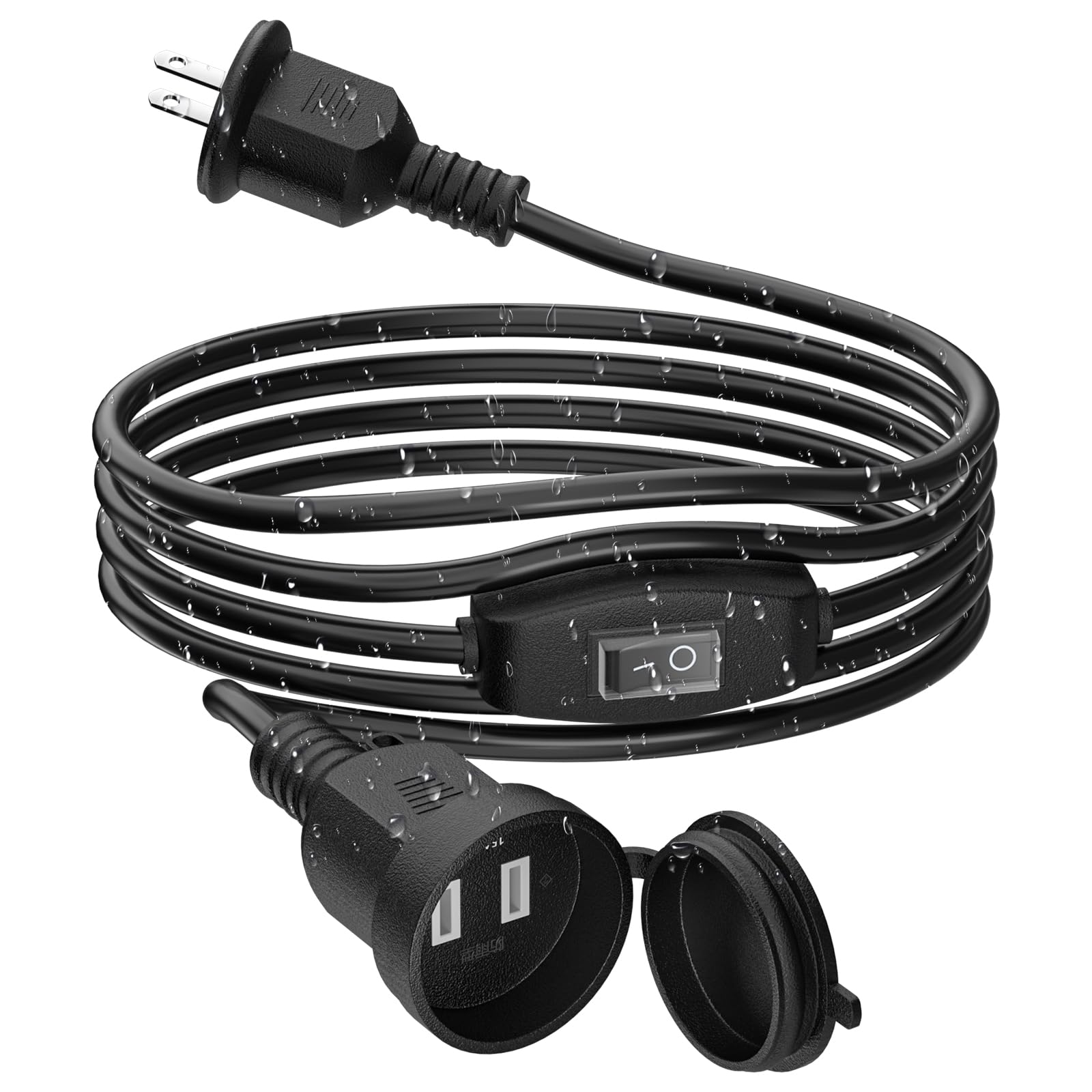 HITRENDS延長コード 8m 15V/1500W 屋外 電源コード 防水 スイッチ付き 作業用 延長ケーブル 防雨キャップ付 耐トラッキングカバー 電源タップ ト火災予防 絶縁キャップ付き 屋外 コンセント延長 作業用 2芯 1500Wまで 野外用 電動工具、草刈り機、照明用、掃除機など対応 【屋外OK】PSE認証